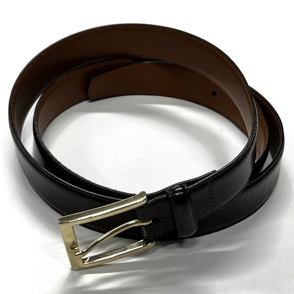 Brooks Brothers ItalianLeather Belt Dark Brown Cognac Brass Buckle Mens 42